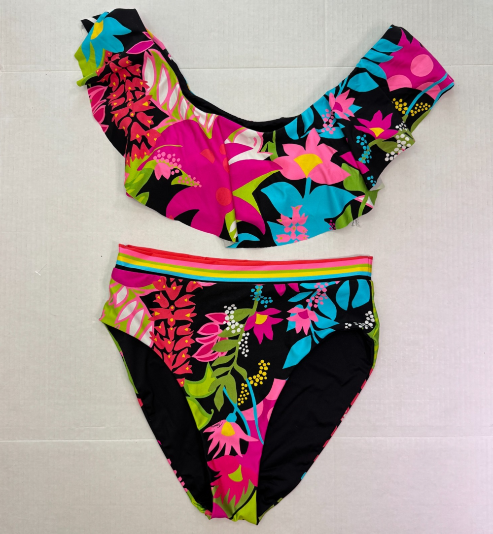 Trina Turk Bikini Swimsuit Womens 8 Floral Ruffle Two Piece High Waist Swimwear
